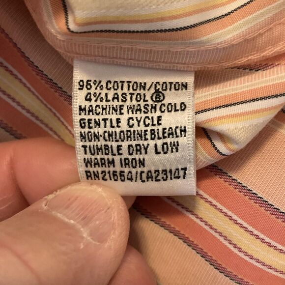 Talbots Shirt Womens 14 Petite Pink Stripe Wrinkle Resistant Stretch Button - Picture 5 of 7